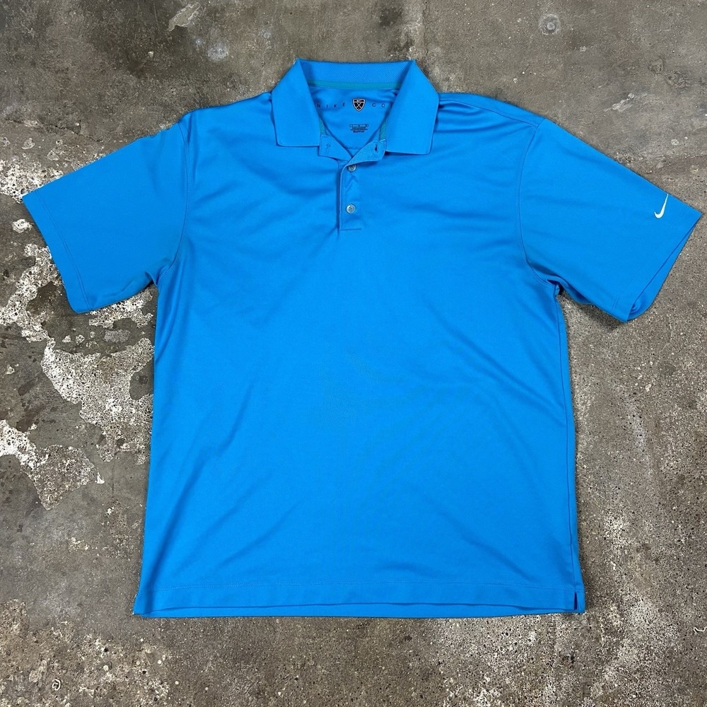 Nike Dri-FIT Golf Polo Shirt Size Large Blue‎ Outdoor Sports Wear Swoosh Logo
